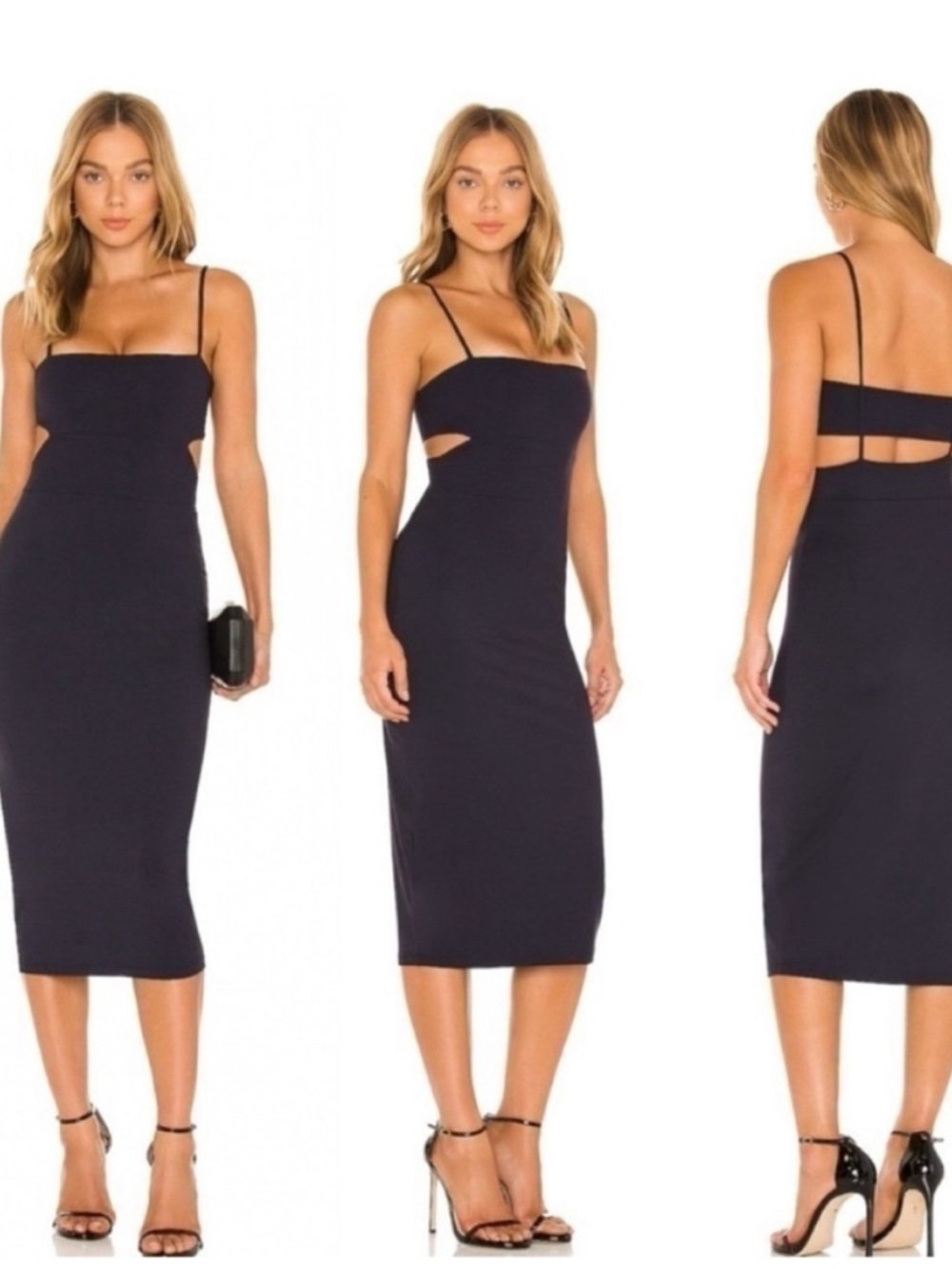 Susana Monaco Gray Cutout Spaghetti-Strap Midi Dress